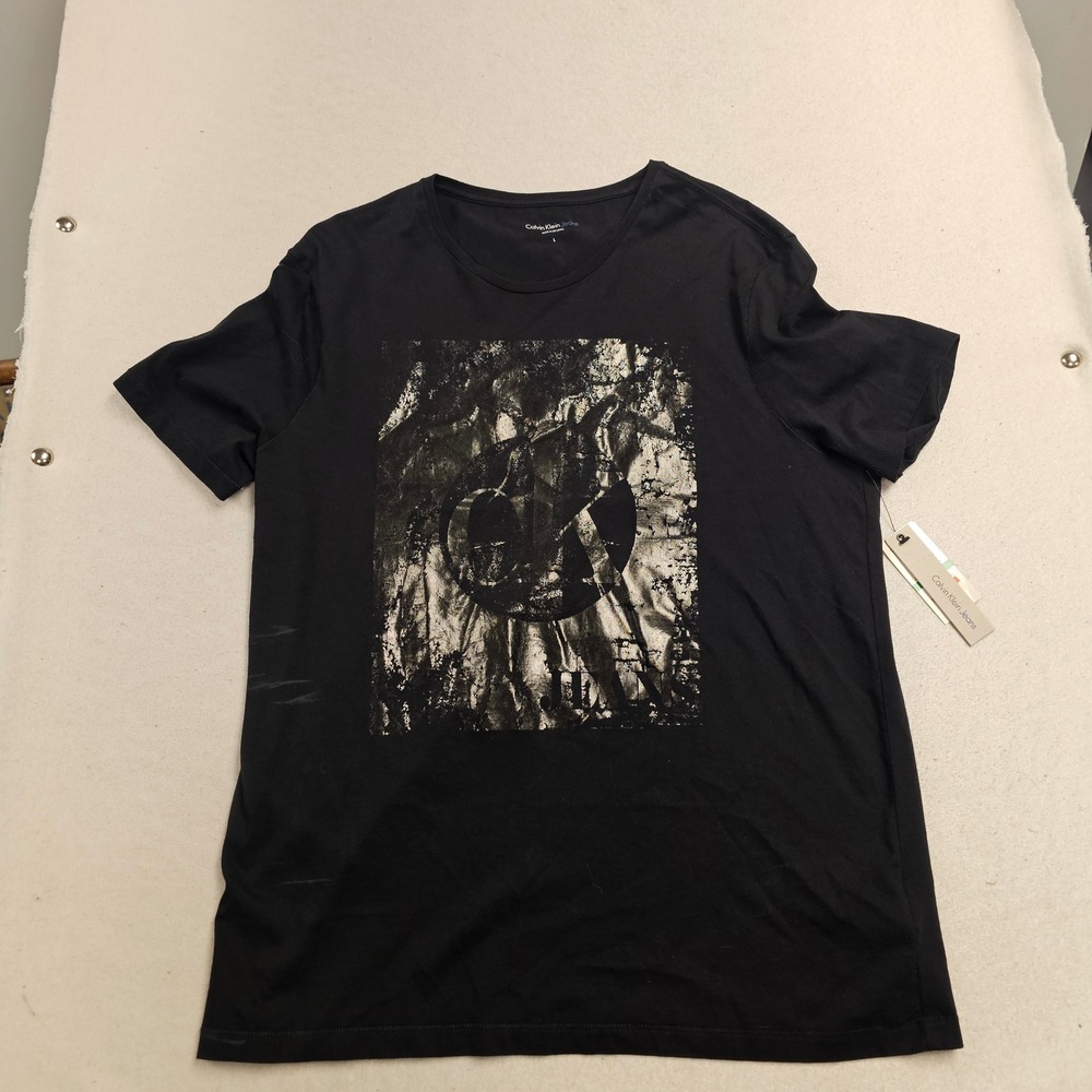 Calvin Klein‎ Jeans Mens Black Distressed Silver Graphic Logo T-Shirt Large NWT